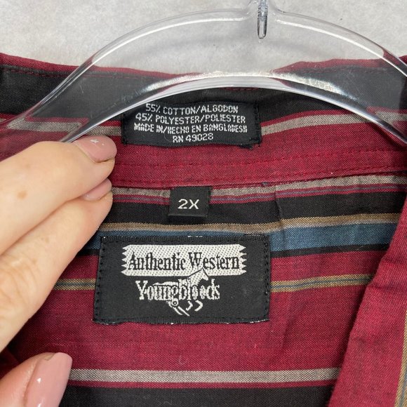 Vintage AUTHENTIC WESTERN YOUNGBLOODS Women 2X Red Blue Multi Striped Shirt Lot - Picture 11 of 15
